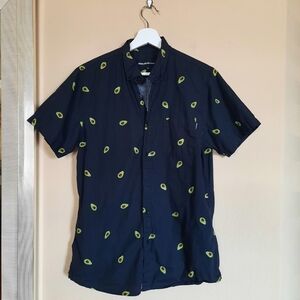 Men's Cotton Black Avocado Print Shirt Button Down Eclectic Funky Fruit Pattern